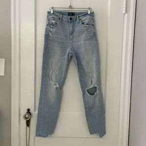 Abercrombie Simone high rise skinny jeans with slight distressing